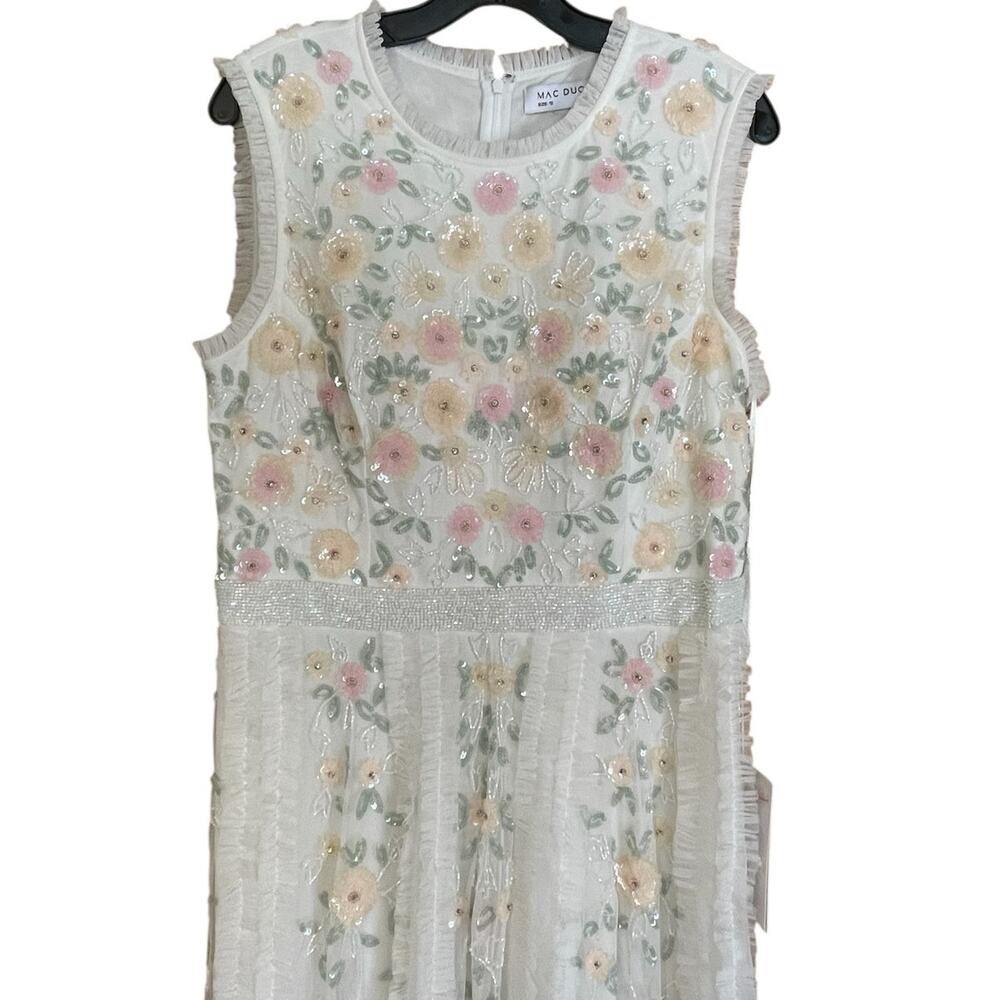 Mac Duggal Size 10 NEW 9137 Ivory Embroidered High Neck Sleeveless Ruffled Gown - Picture 5 of 12